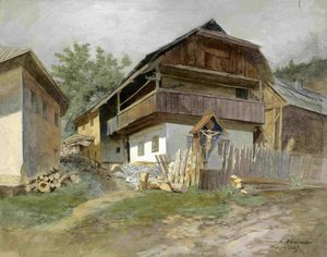 Motif from Podkoren - Characteristic House with Sign by Ladislav Benesch